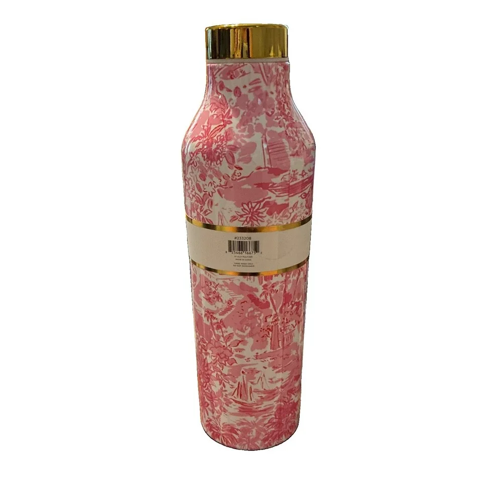 Lilly Pulitzer Seaside Scene Stainless Steel Water Bottle 20oz Pink White New